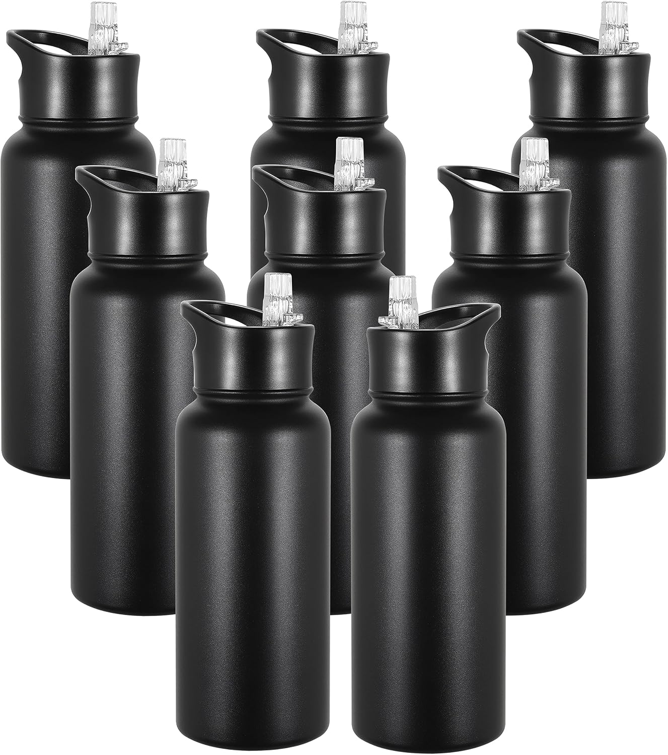 16 oz Insulated Water Bottle with Straw Lids, Stainless Steel Kids Water Bottles for School, Double Wall Vacuum Metal Water Bottle with Straw & Wide Mouth Lid, Navy 8 Pack