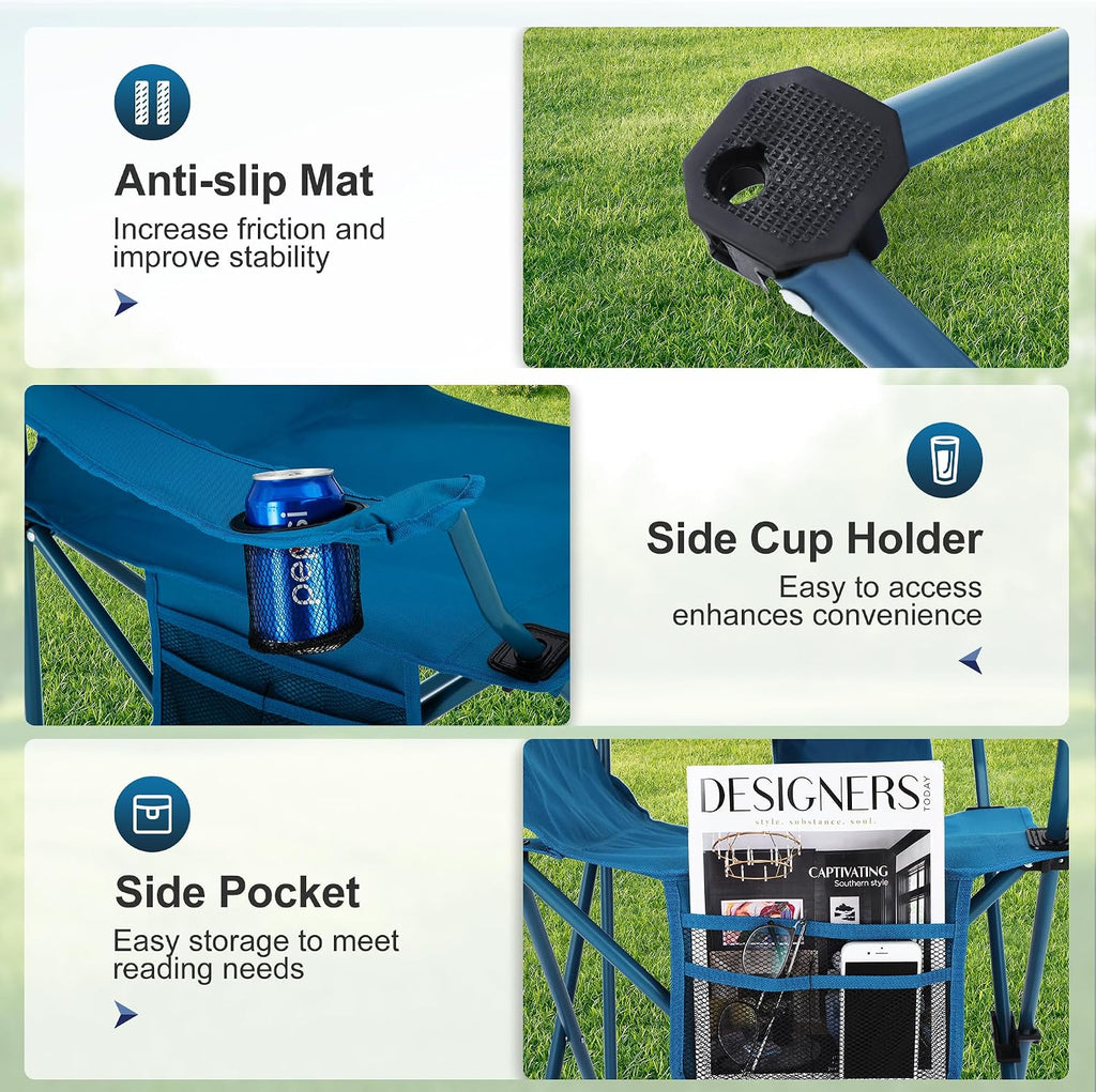 LET'S CAMP Camping Chair 2 Pack Folding Chair with 4-Can Cooler Bag