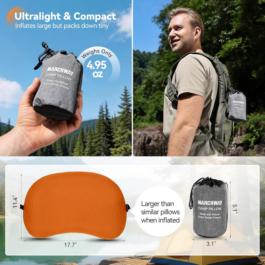 MARCHWAY Ultralight Compact Inflatable Camping Pillow with Washable Cover
