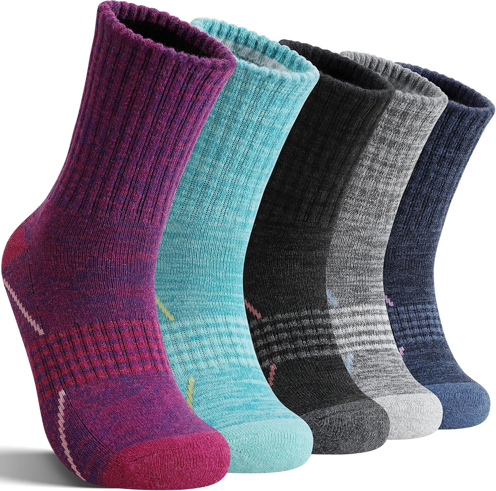 Sandsuced Merino Wool Hiking Socks Thermal Warm Winter Cozy Crew with Cushioned Sole & Moisture Wicking 5 Pairs for Women