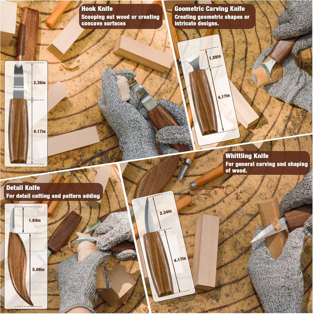 Wood Carving Kit, 23pcs Wood Carving Tools with 4 Wood Carving Knives 5 Detail Knives 9 Blocks, Whittling Kit DIY Hobbies for Adults
