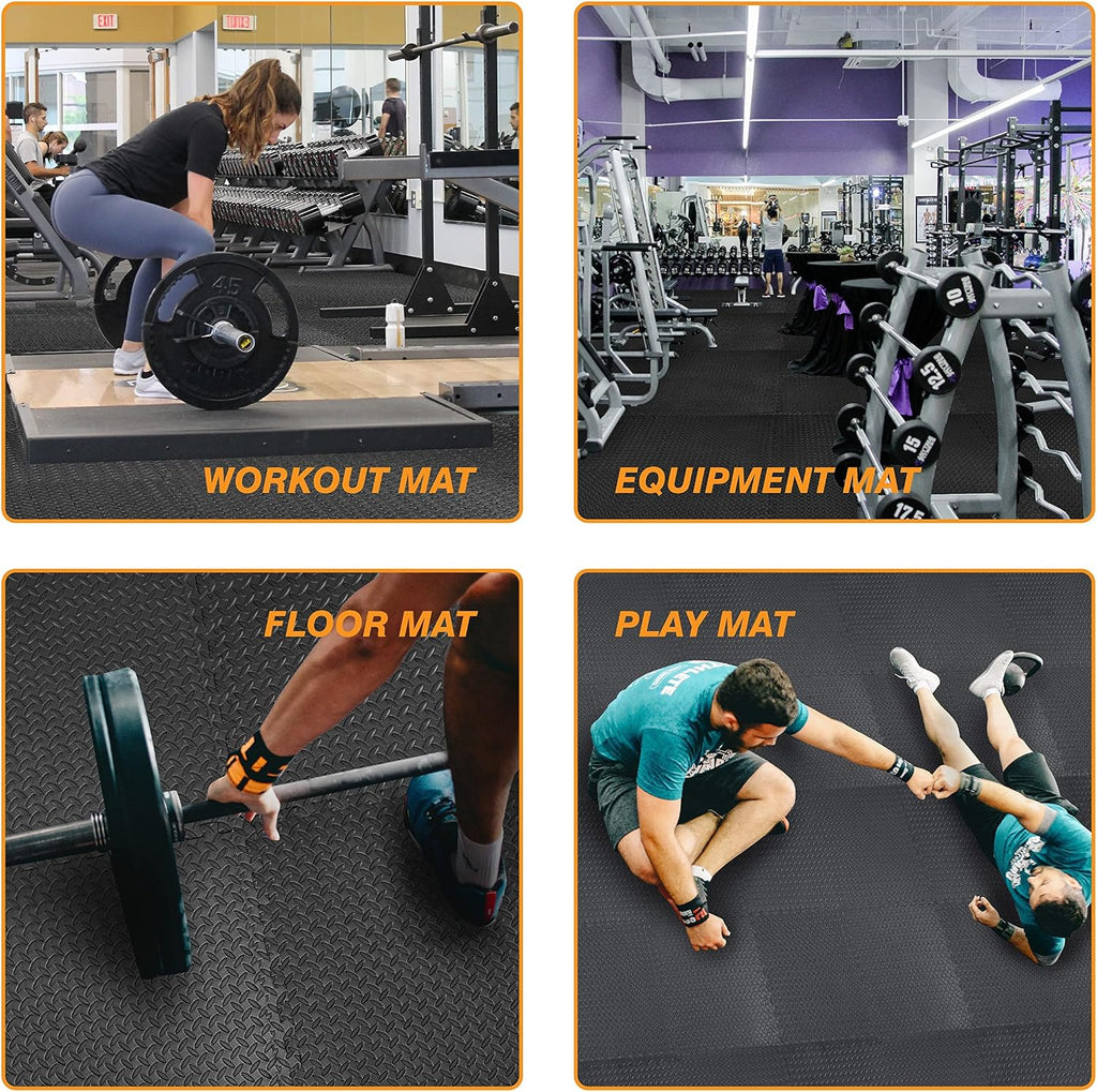 Mat Block EVA Exercise Floor Mats: Interlocking Foam Tile Performance Mats - 6 Tiles (Area: 24 SQ FT) 1/2 inch Thickness, EVA Home Gym Exercise Floor Mats for All Exercises or Equipment, Black