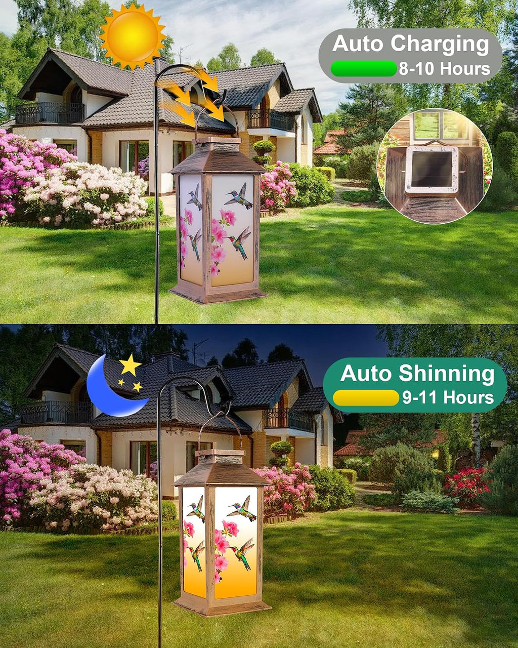 Fussion Solar Lanterns Outdoor Waterproof Garden Decor Birthday Gifts for Women Mom Grandma Sister, Hanging LED Plastic Solar Lights Outside Gardening Decorations for Yard Patio - Hummingbird - 1 Pack