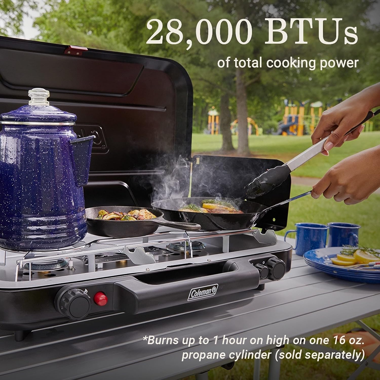 Coleman Classic 3-Burner Propane Camping Stove with InstaStart Ignition, Portable Cooktop with 3 Adjustable Burners & 28,000 BTUs of Power for Camping, Tailgating, Grilling, Hunting & More