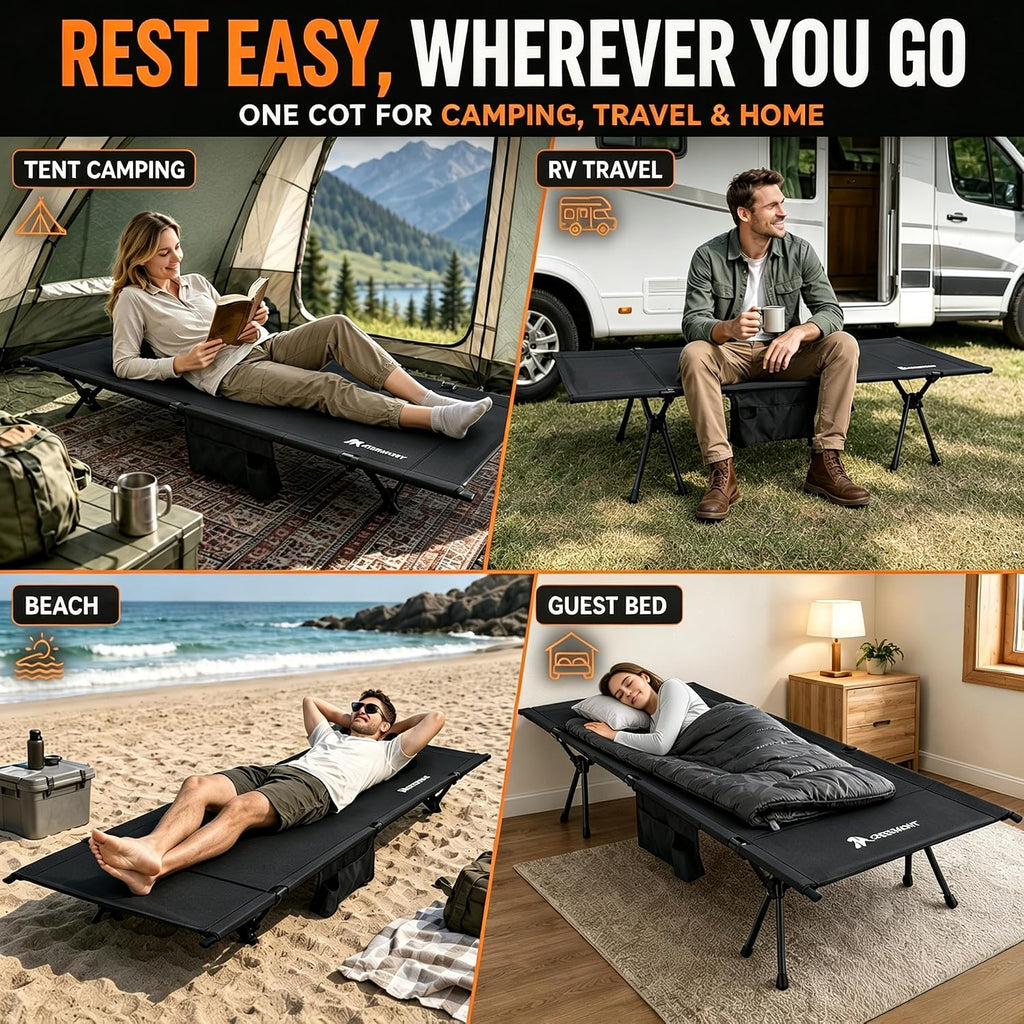 Overmont Portable Camping Cot for Adults - 7075 Aluminum Height Adjustable