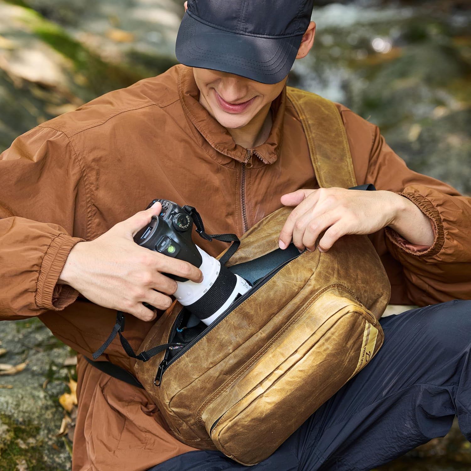 Padwa Lifestyle Khaki Crossbody Camera Bag - Waxed Memory Canvas Compact Camera Sling and Crossbody Bag with Fast Access,Versatile Lightweight Everyday Bag Great for Photographers Travel,Photography