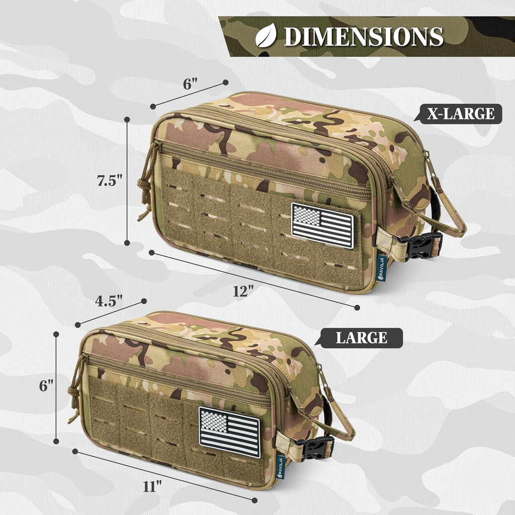 PAVILIA Tactical Toiletry Bag for Men, Water Resistant Molle Military, Camo