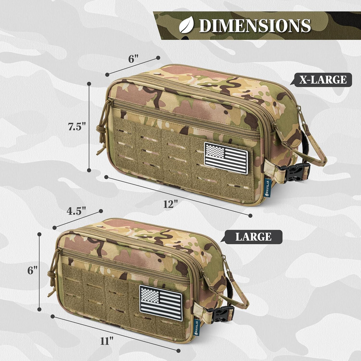 PAVILIA Tactical Toiletry Bag for Men, Water Resistant Molle Military, Camo