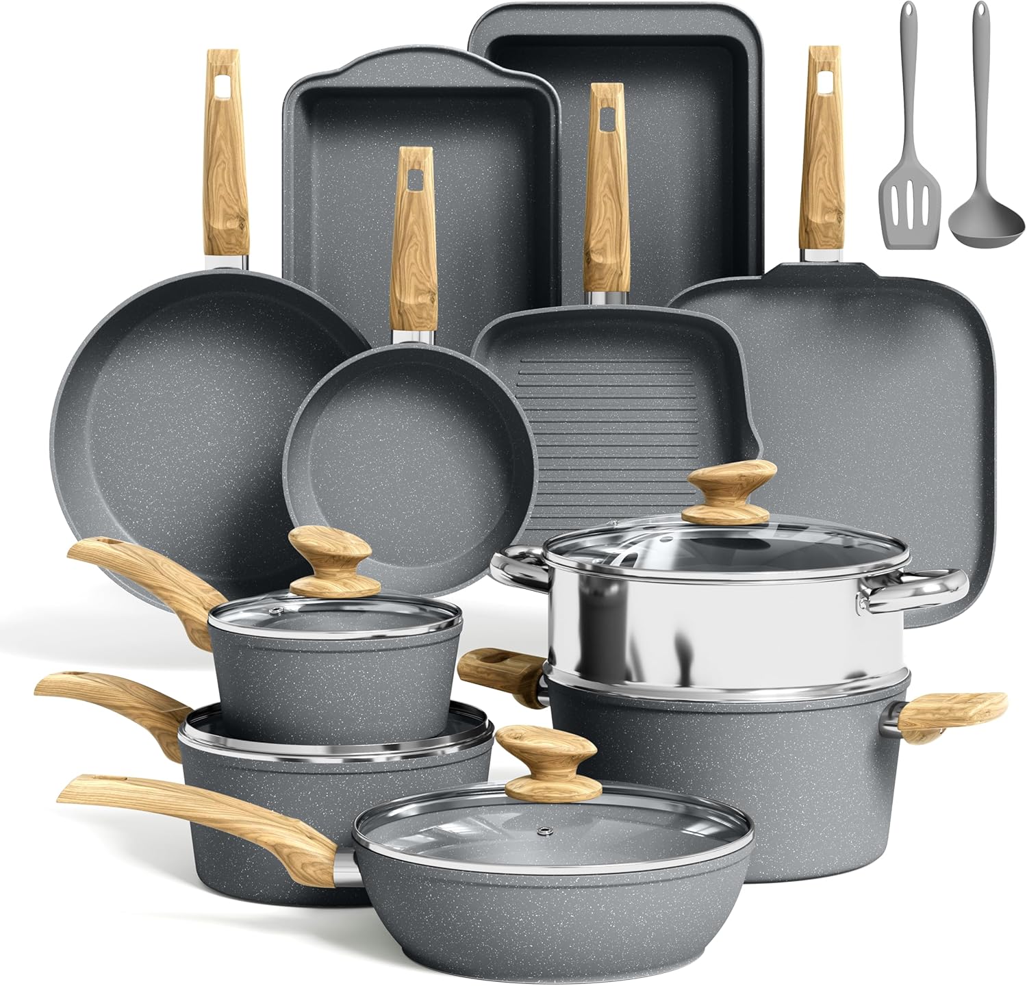 Kitchen Academy Granite Pots and Pans Set Non Stick, Induction Cookware