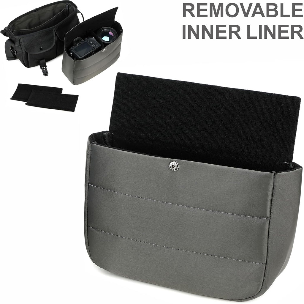 Padwa Lifestyle Black Camera Bag - Nylon Flap Camera Photography Bag with Removable Lining for Single Shoulder & Crossbody and Hand Carry,Weather Resistant Casual Camera Bag for Cameras & Drone