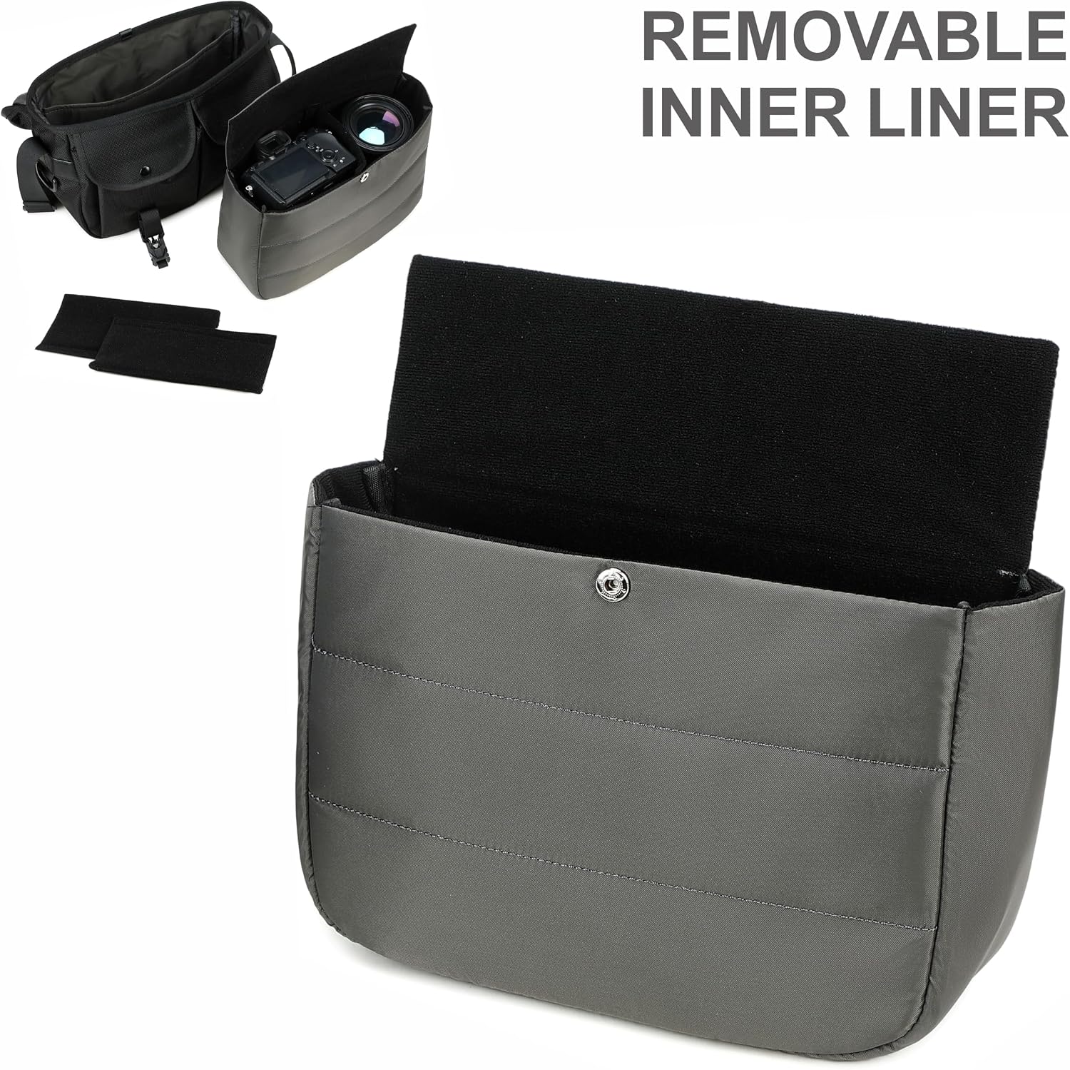 Padwa Lifestyle Black Camera Bag - Nylon Flap Camera Photography Bag with Removable Lining for Single Shoulder & Crossbody and Hand Carry,Weather Resistant Casual Camera Bag for Cameras & Drone