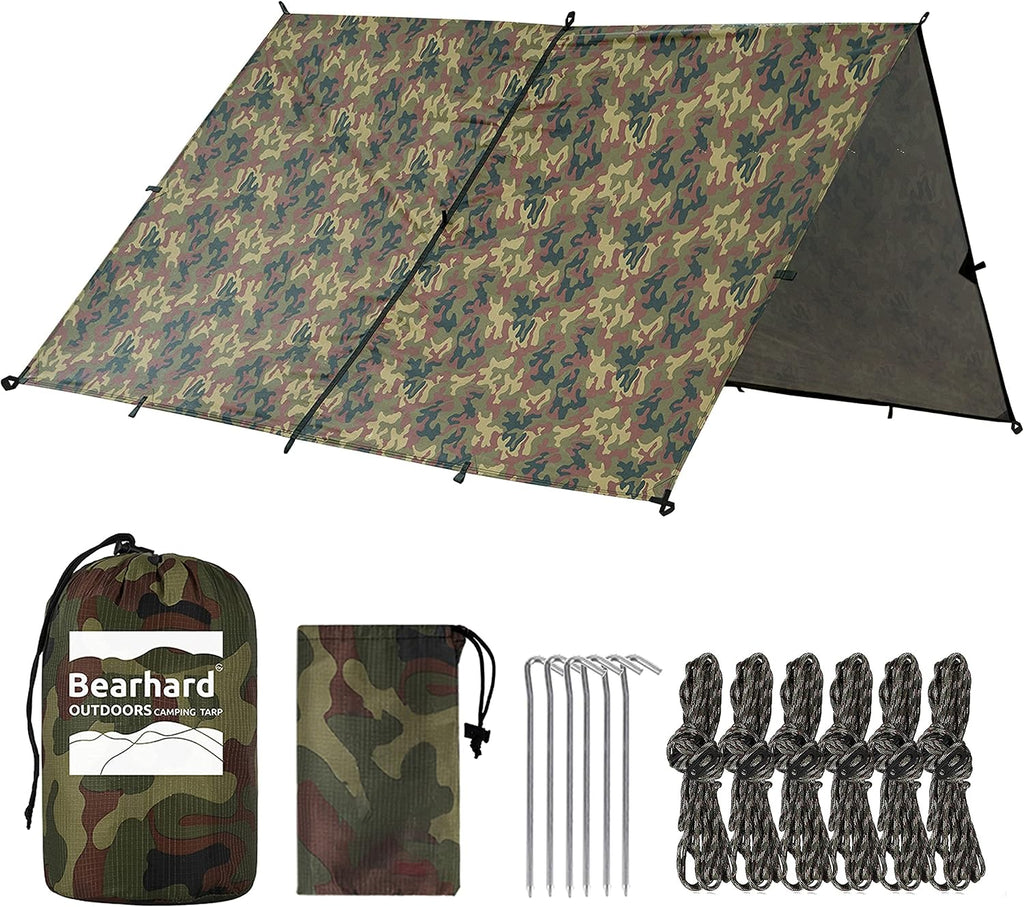 Bearhard 10x10ft/10x12ft Large Waterproof Camping Tarp, Lightweight Hammock Rain Fly