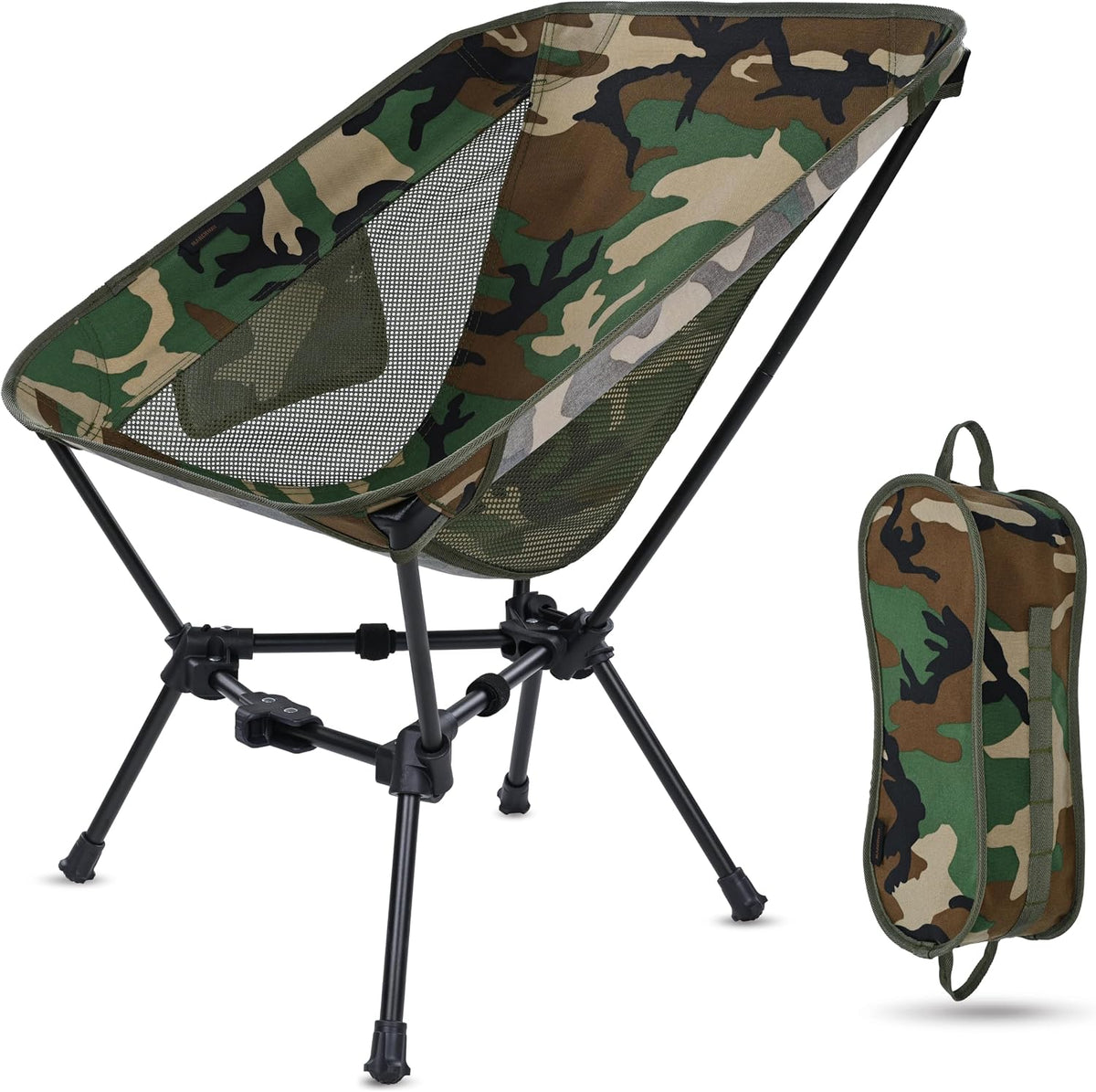 MARCHWAY Lightweight Folding Camping Chair, Portable Foldable Compact for Outdoor Camp, Travel, Beach, Picnic, Festival, Hiking, Backpacking, Supports 330Lbs (Camo)