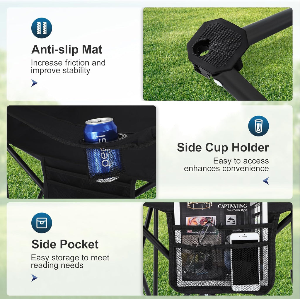LET'S CAMP Camping Chair 2 Pack Folding Chair with 4-Can Cooler Bag