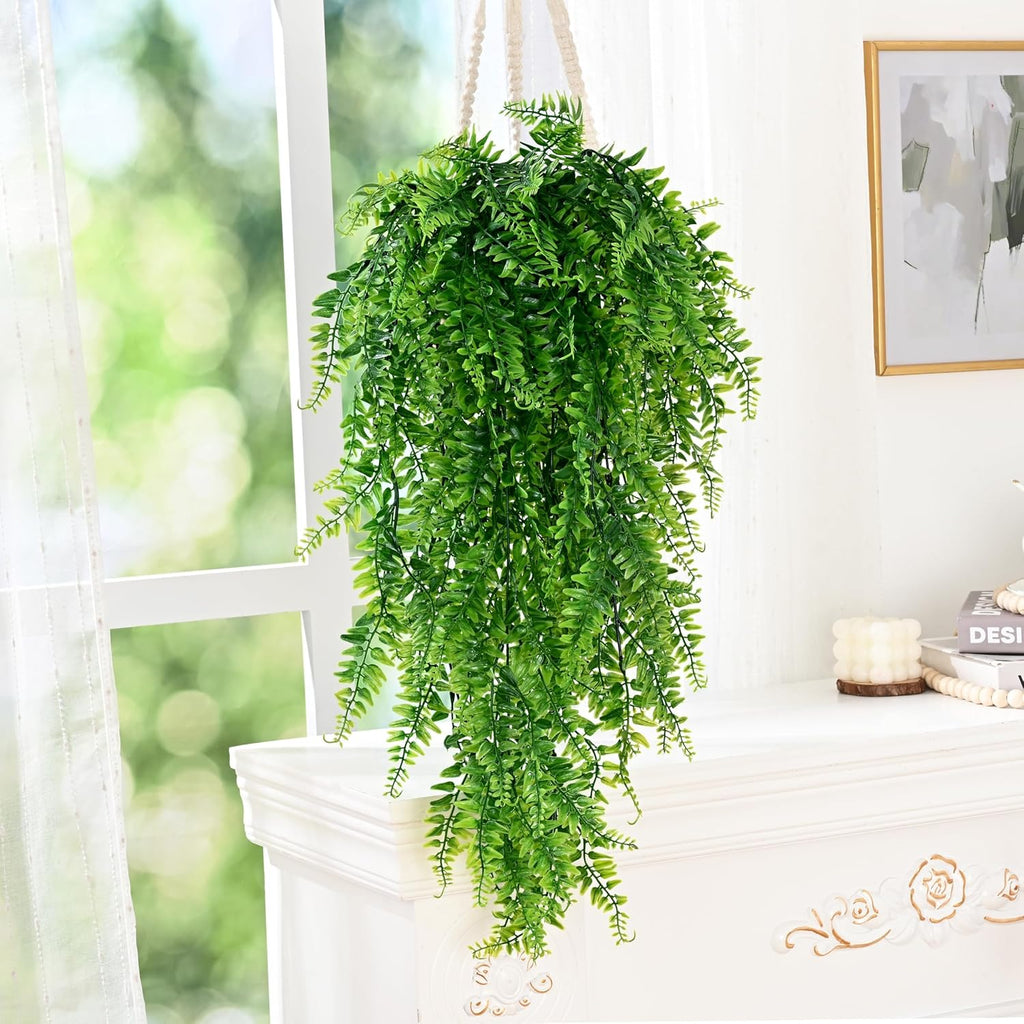 Waipfaru 4Pcs Fake Hanging Plants Artificial Ferns for Outdoors Fake Ferns