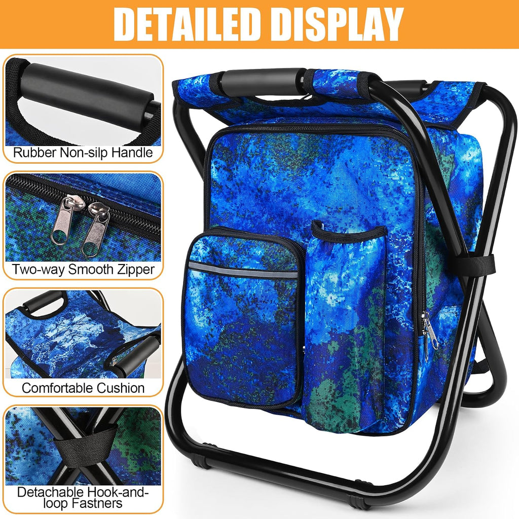 Kikerike Backpack Stool Cooler Chair Heavy Duty 300 LBS Max Load Portable Lightweight Stool Backpack Folding Fishing Cooler Seat for Camping Hunting Fishing - Ocean