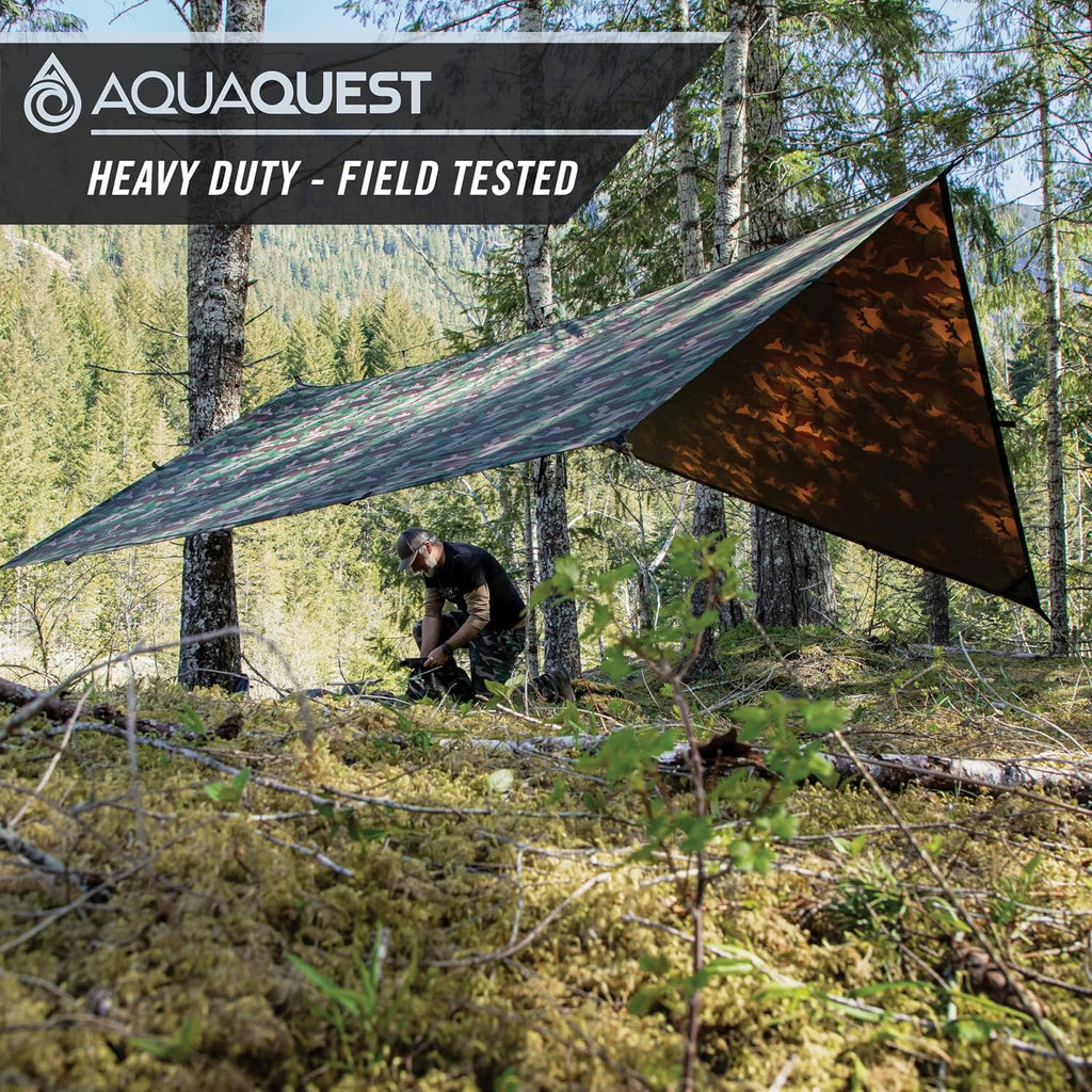 AquaQuest Defender Tarp – Heavy-Duty Waterproof (20,000 mm) Seam-Taped Rain Fly for Camping, Bushcraft & Survival