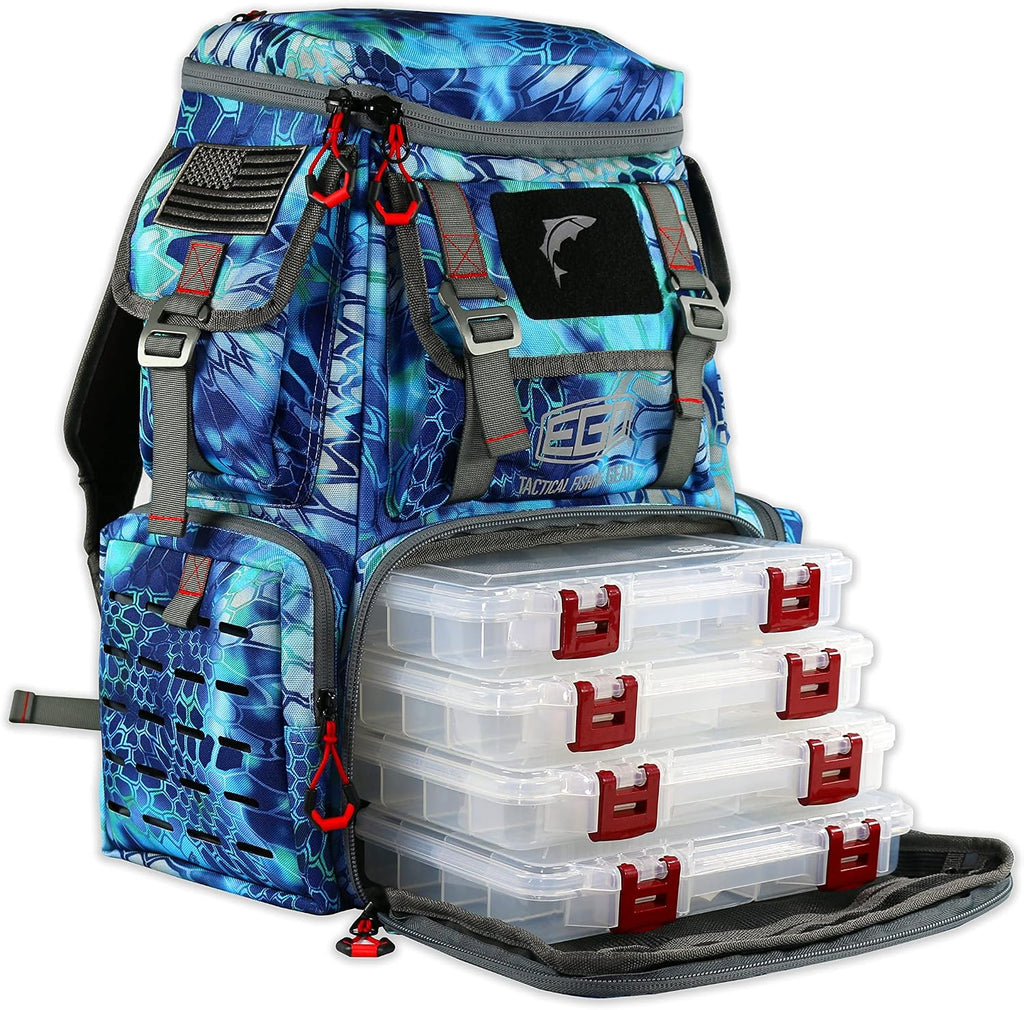 Ego Kryptek Tackle Box Backpack, 1000D Nylon, 4 Tackle Trays, PVC-Backed