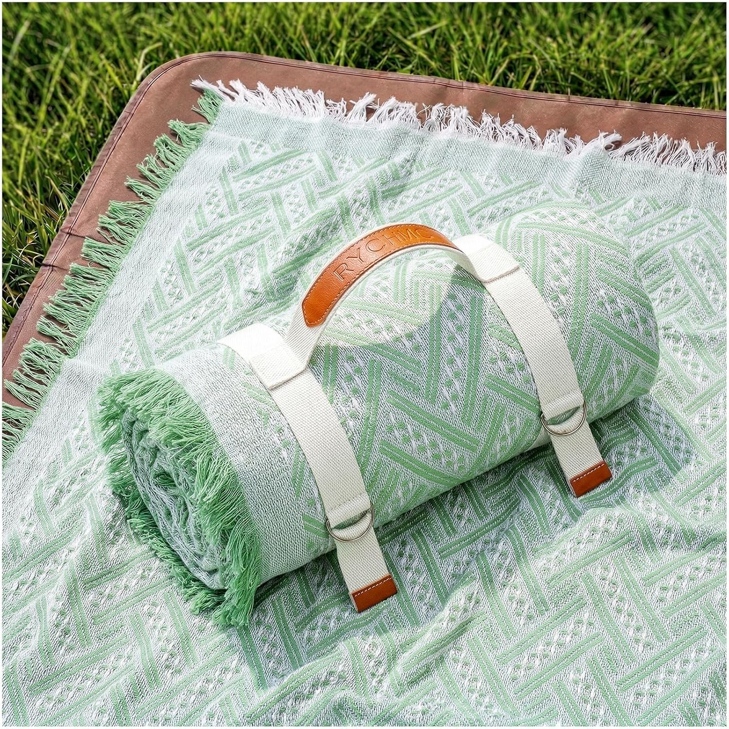 RYCHIC 2 in 1 Extra Large Outdoor Rug Picnic Mat Woven Summer Throw Blanket Boho Giant Beach Travel Essential Yoga Accessories Park Patio Lawn Garden Grass Ground Play Music Festival Concert Must Have