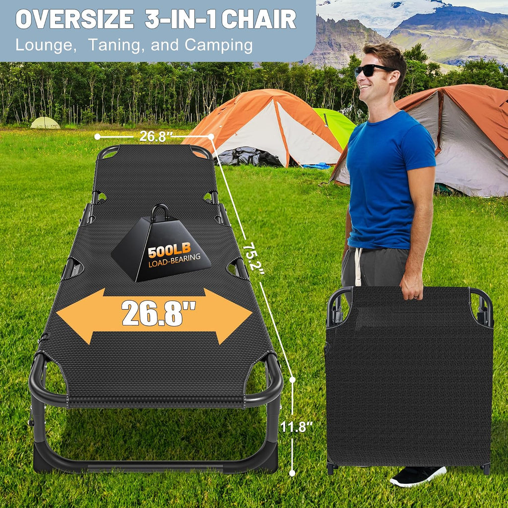 Slsy Folding Camping Cot for Adults, Adjustable Camping Bed with Pad