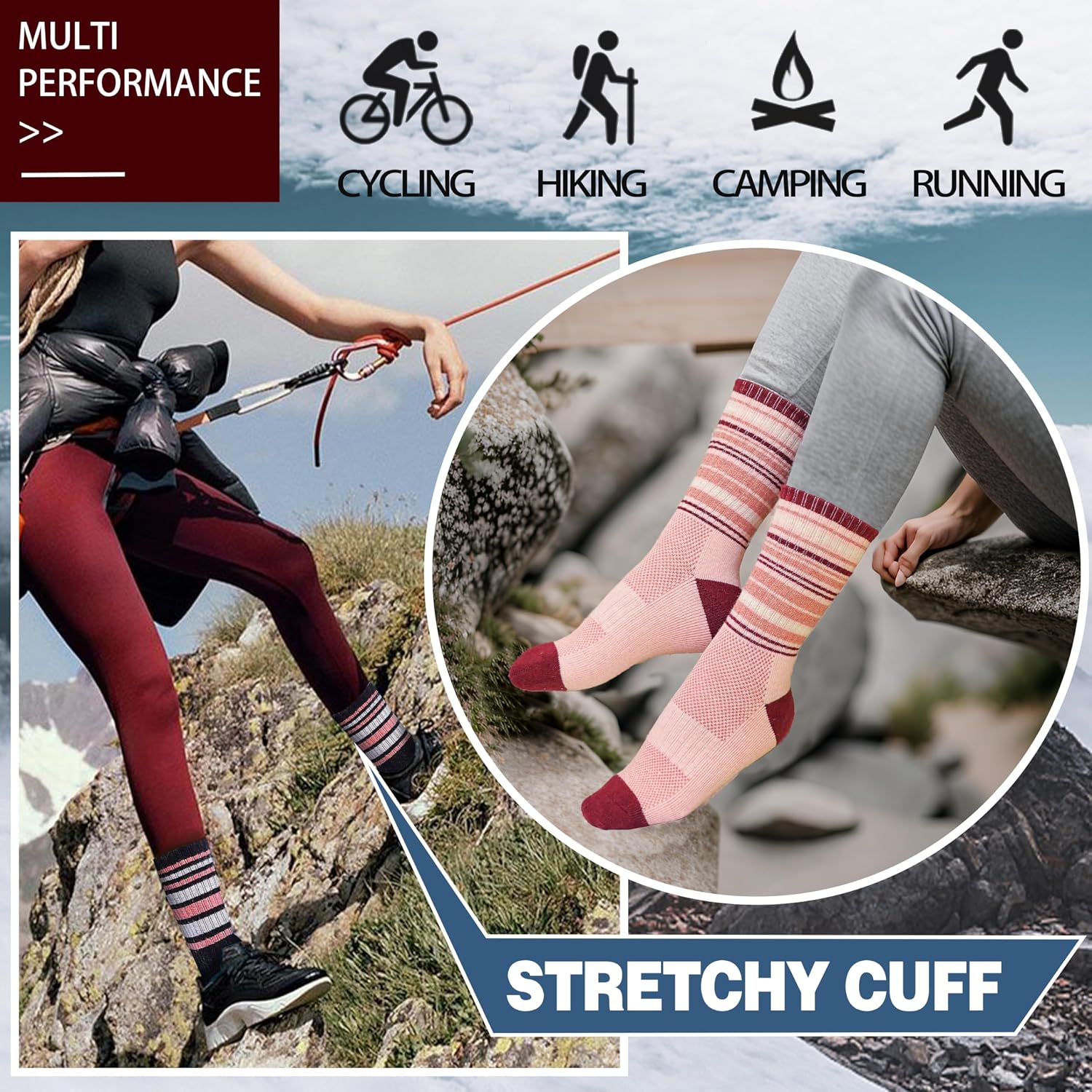 Anlisim Merino Wool Hiking Running Socks for Women, Boot Work Crew Socks