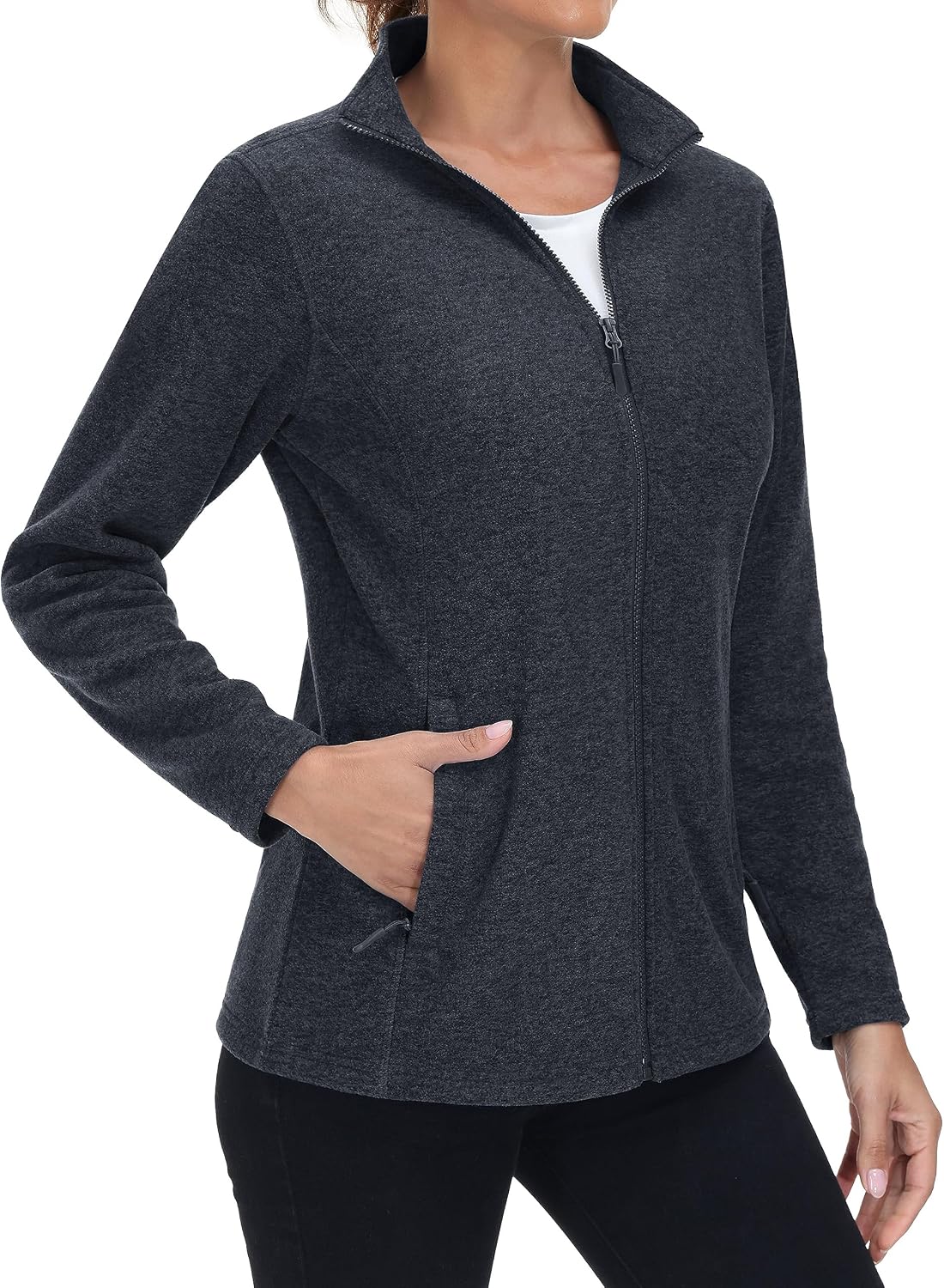MAGCOMSEN Womens Fleece Zip Up Jacket with Pockets Lightweight Soft Coat
