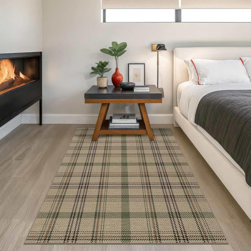 JTJ Easy Jute Outdoor Rug 3x5, Washable Farmhouse Plaid for Front Porch and Entryway, Non Slip Mat for Kitchen, Mudroom and Indoor Spaces, Sage Green