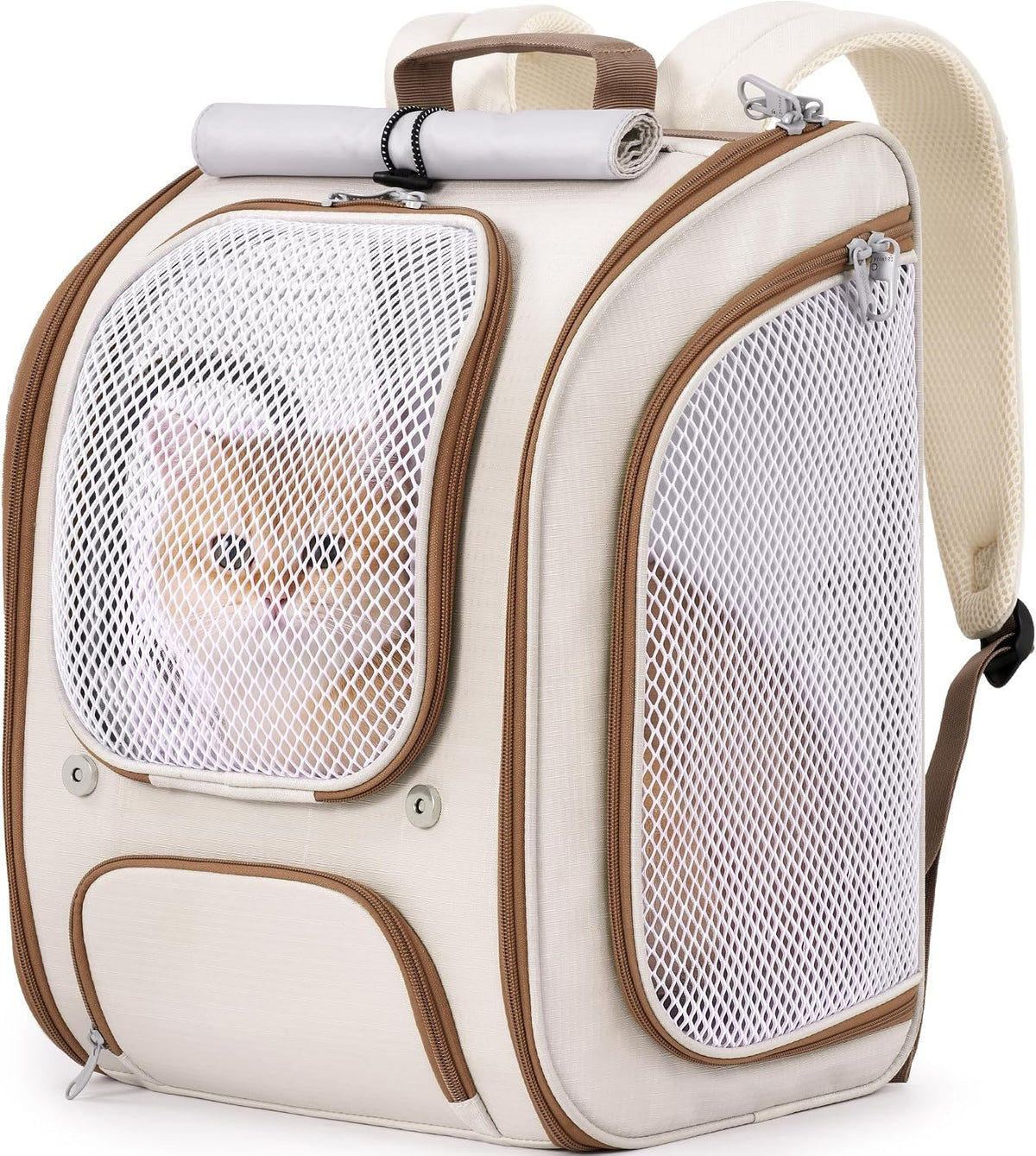 Pecute Cat Backpack Carrier, Spacious & Breathable Pet Backpack, Khaki