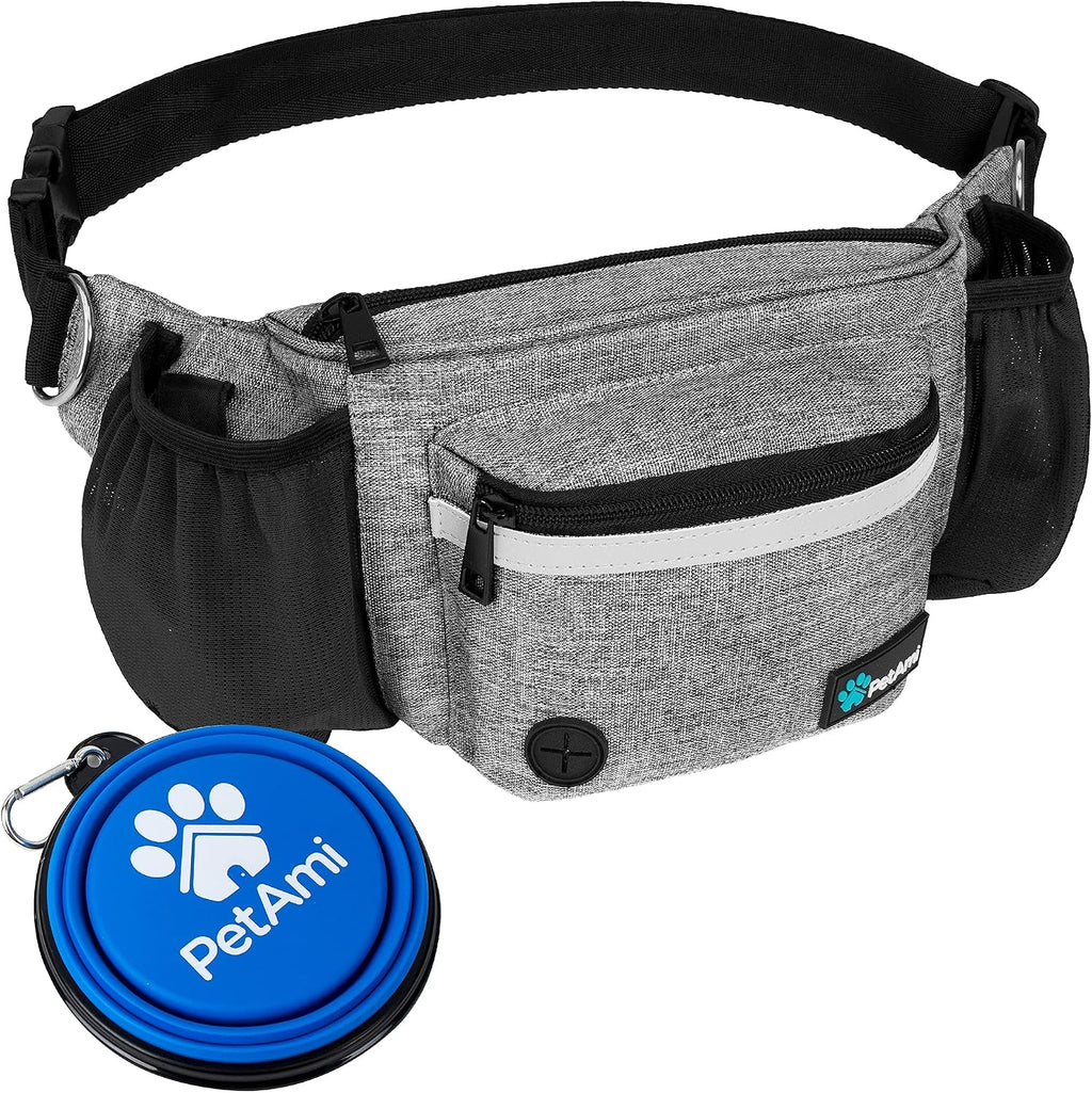PetAmi Dog Fanny Pack, Treat Pouch for Dog Walking Training, Light Gray