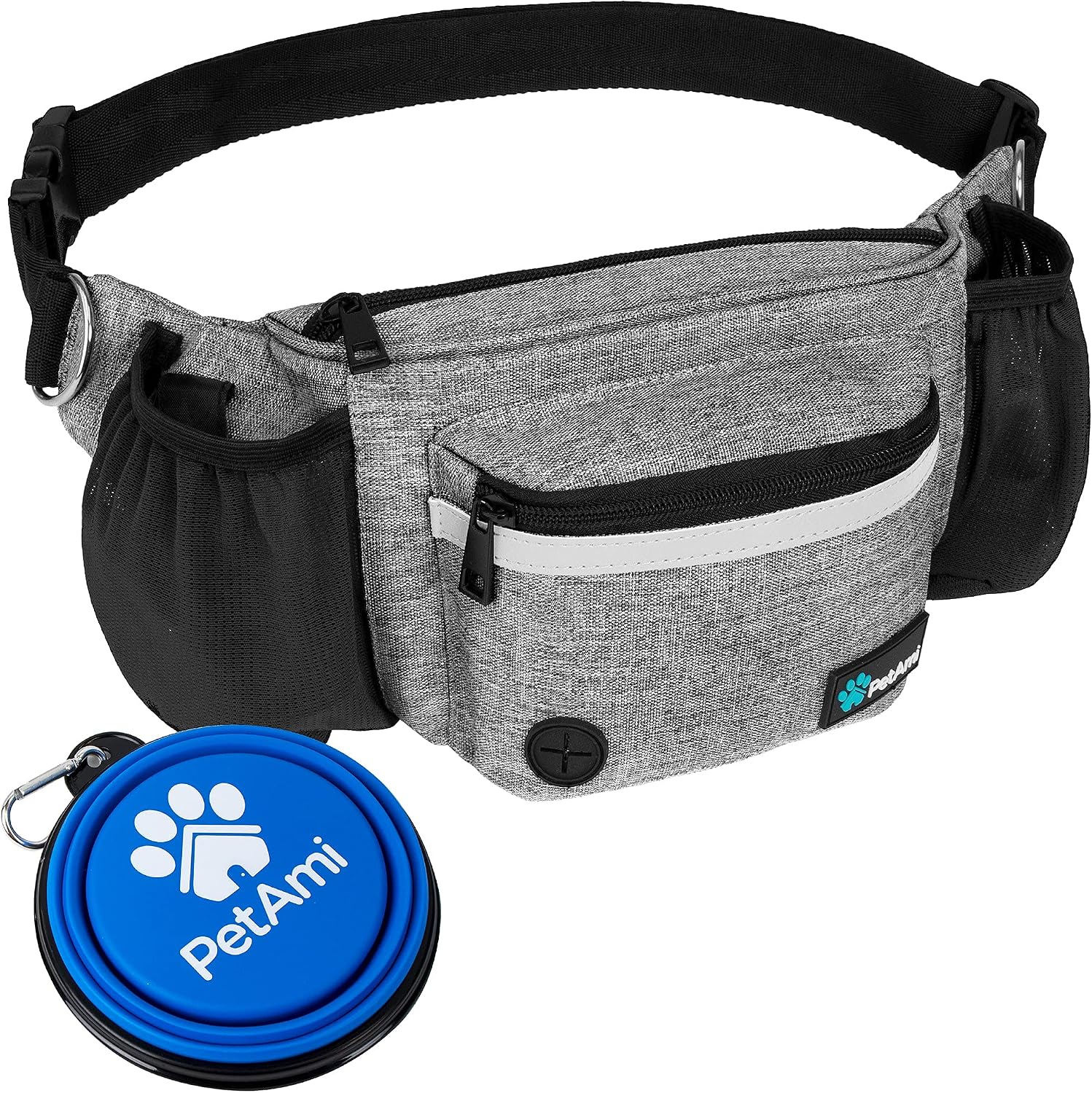 PetAmi Dog Fanny Pack, Treat Pouch for Dog Walking Training, Light Gray