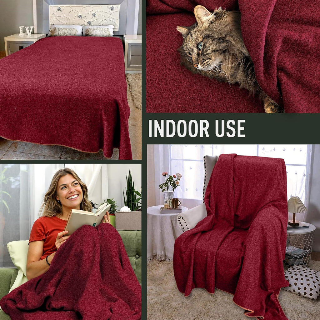 Large Military Wool Blanket - Warm & Thick Emergency Survival Blanket Great for Camping, Outdoors, Sports Events, Picnics, 4.5 lbs, 64" x 88" (Maroon)
