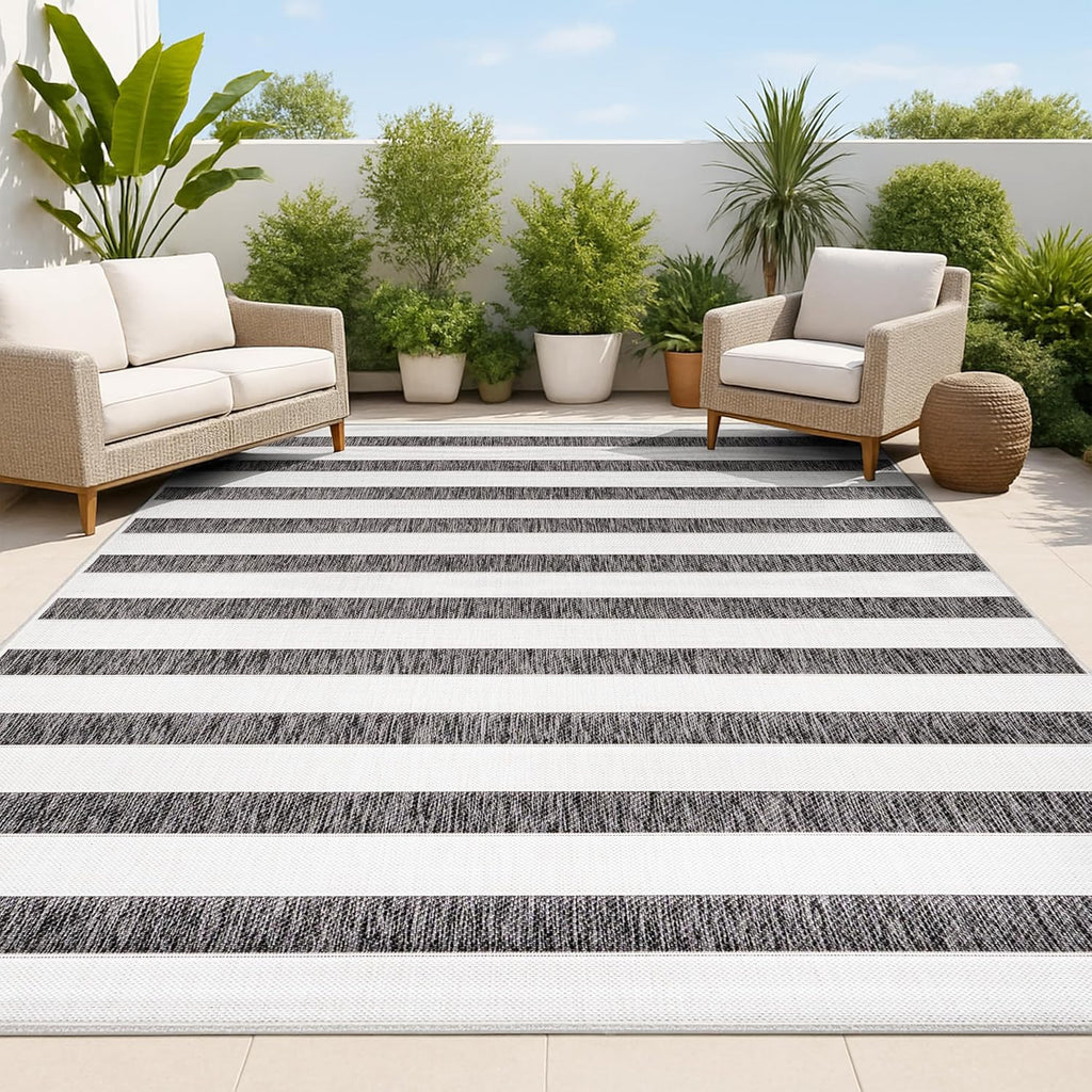 JONATHAN Y Wide Stripe Indoor Outdoor Area Rug 5X8 Beige/Brown, Aveiro for Backyard, Patio, Porch, Easy-Cleaning, High Traffic, Pet-Friendly, Non-Shedding (SMB112A-5)