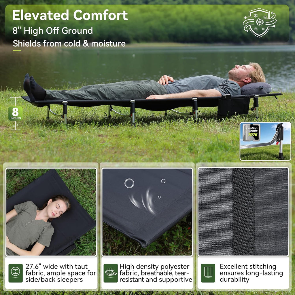 MARCHWAY Lightweight Folding Camping Cot Bed with Lever Lock, Easy Setup