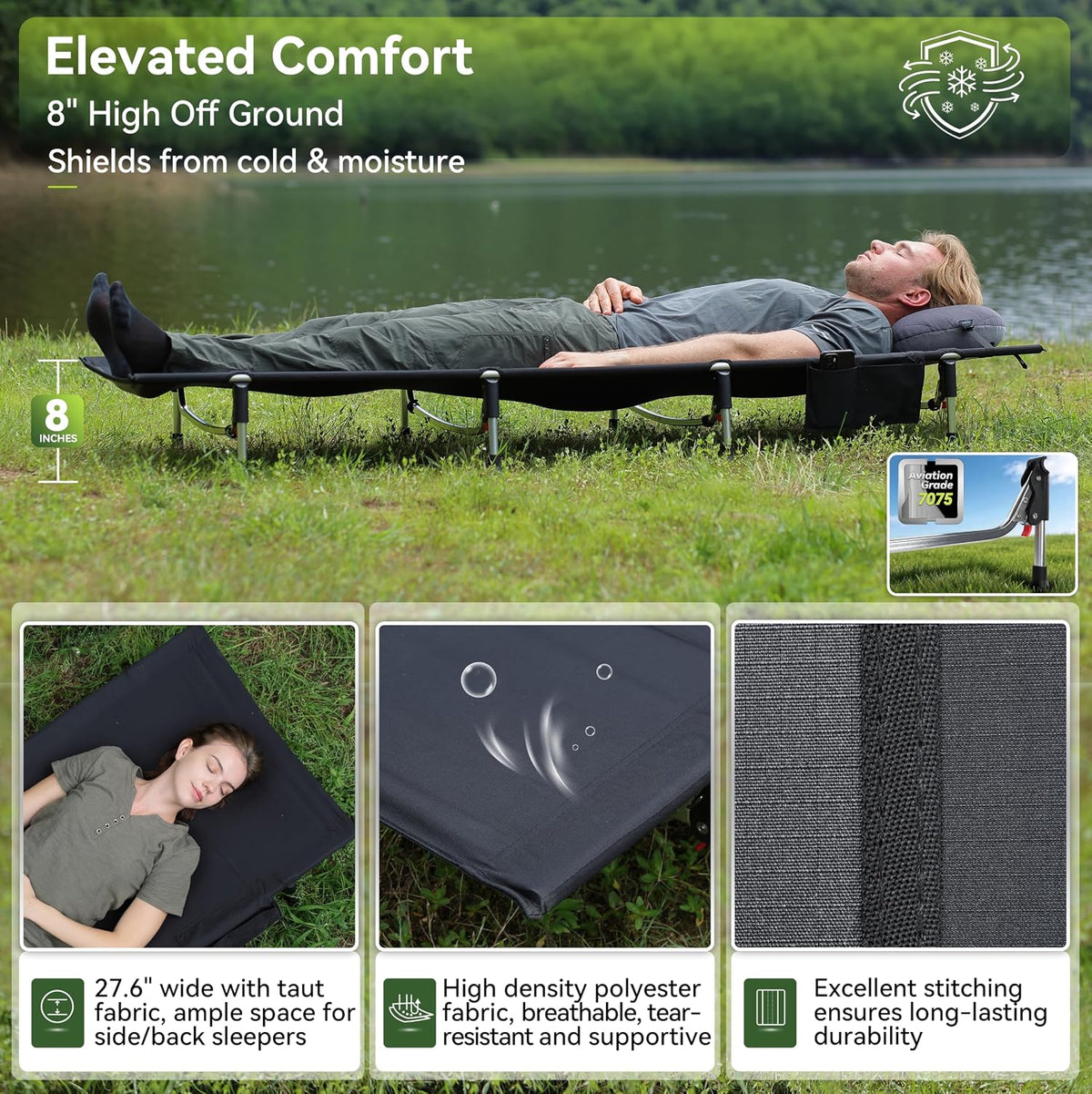 MARCHWAY Lightweight Folding Camping Cot Bed with Lever Lock, Easy Setup
