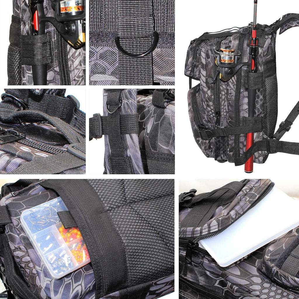 Fishing Tackle Backpack Lightweight Water-Resistant Rod Holder Bag