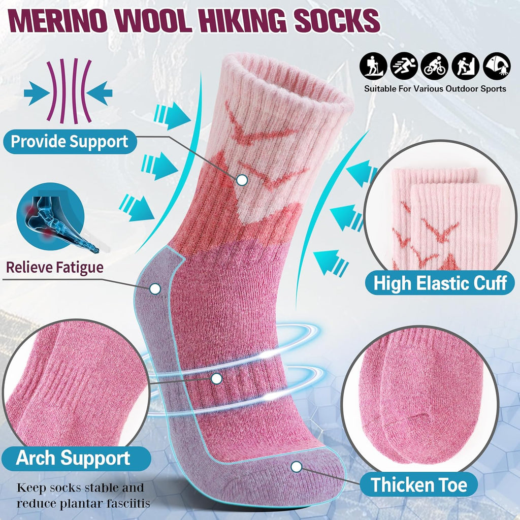 EBMORE 5 Pairs Womens Merino Wool Hiking Socks Thermal Warm Winter Boot Crew Cushion Work Gift Socks