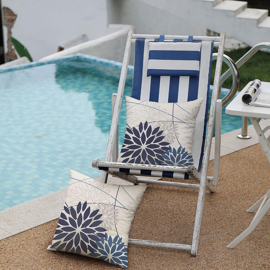 DFXSZ DarkLight Blue Floral Outdoor Pillow Covers 18x18 Set of 2 Waterproof