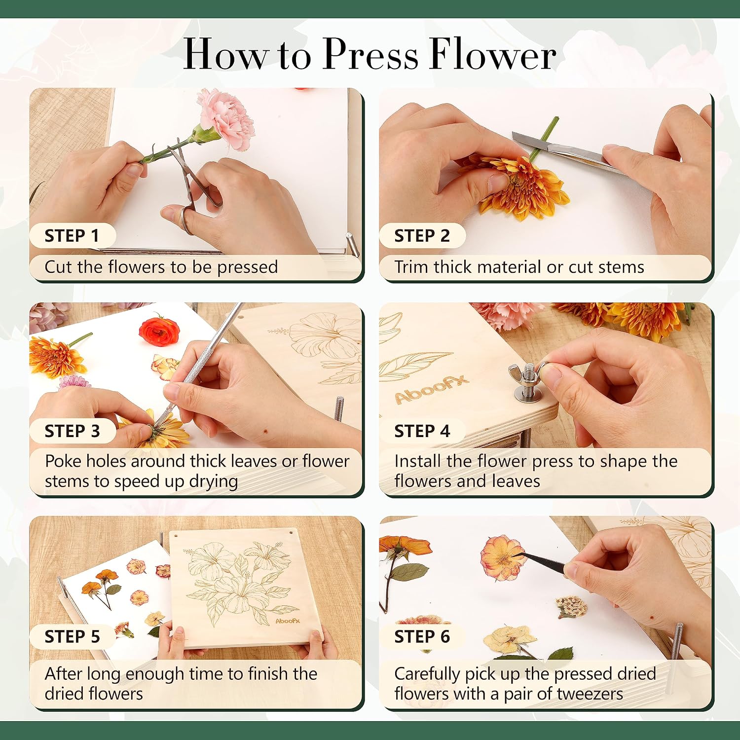 Aboofx Wooden Flower Pressing Kit, 11x11 Inch 10 Layers for Pressed Flowers