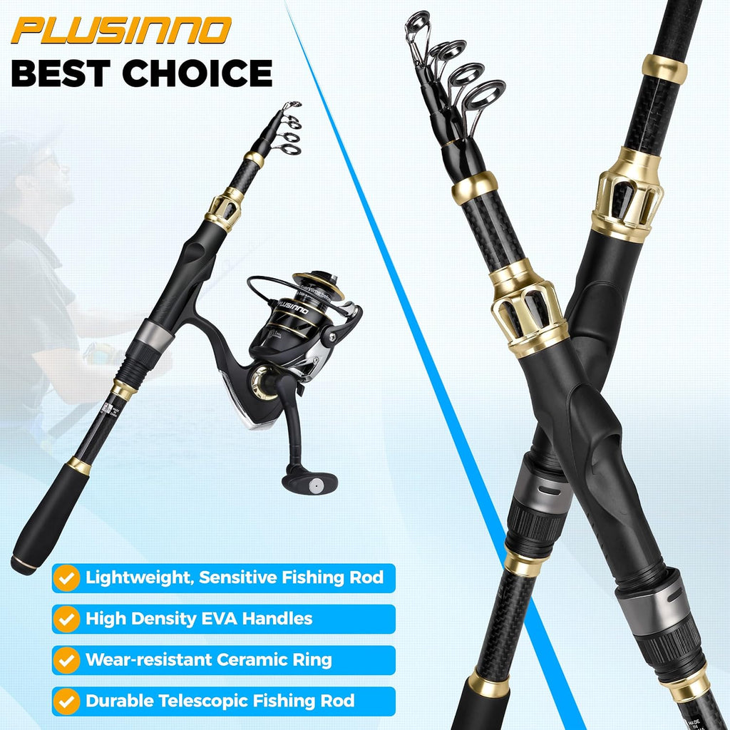 PLUSINNO Fishing Backpack with Fishing Rod &Tackle Boxes, Waterproof Sling Tackle Bag for Fish Gear with Rod Holder, Gifts for Men with Lures, Pliers, Fish Lip Gripper.
