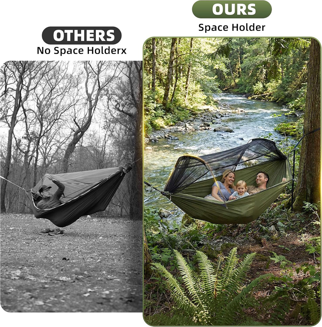 Lulladle Camping Hammock - 500lbs Capacity Portable Hammock with 2 Tree Straps and with Mosquito Net,Nylon Hanging Hammock Easy Setup and Pack for Outdoors Camping,Backpacking,Hiking - Double/Single