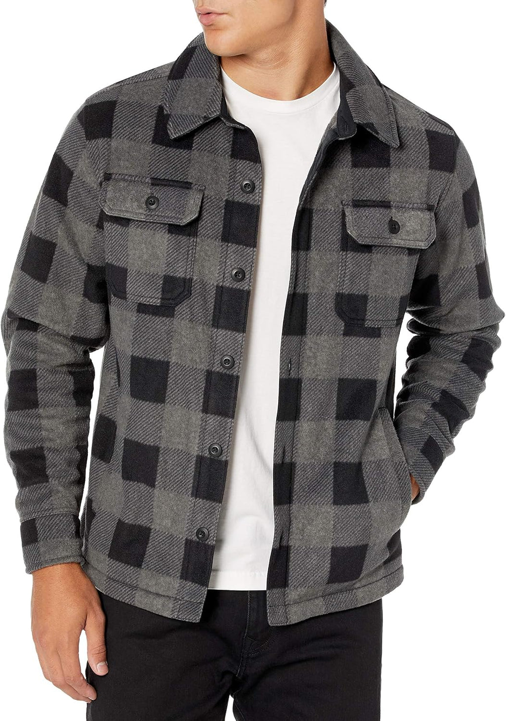 Amazon Essentials Men's Long-Sleeve Polar Fleece Shirt Jacket for Winter, Jackets