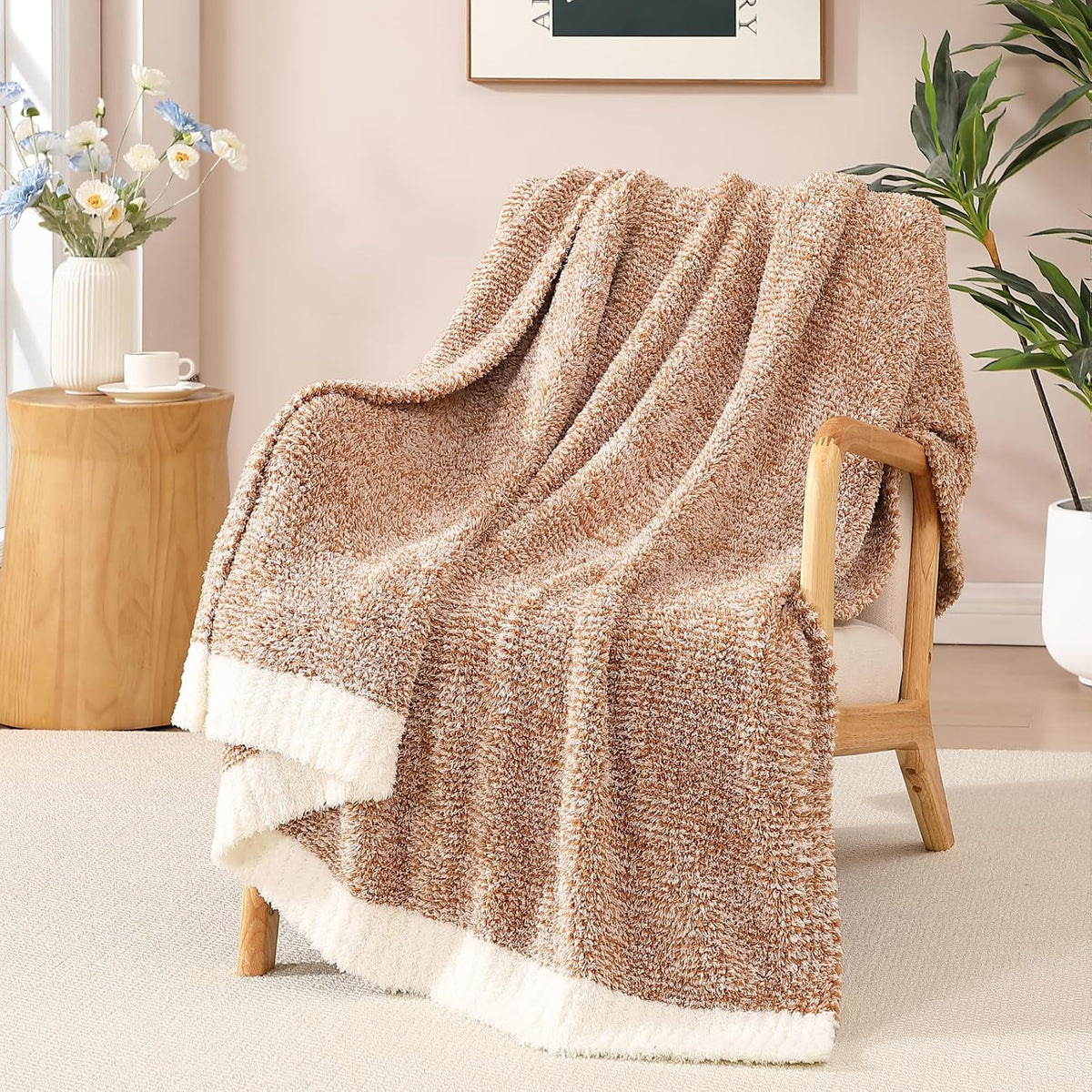 WRENSONGE Soft Throw Blanket for Couch-Cozy Reversible Knitted Blankets
