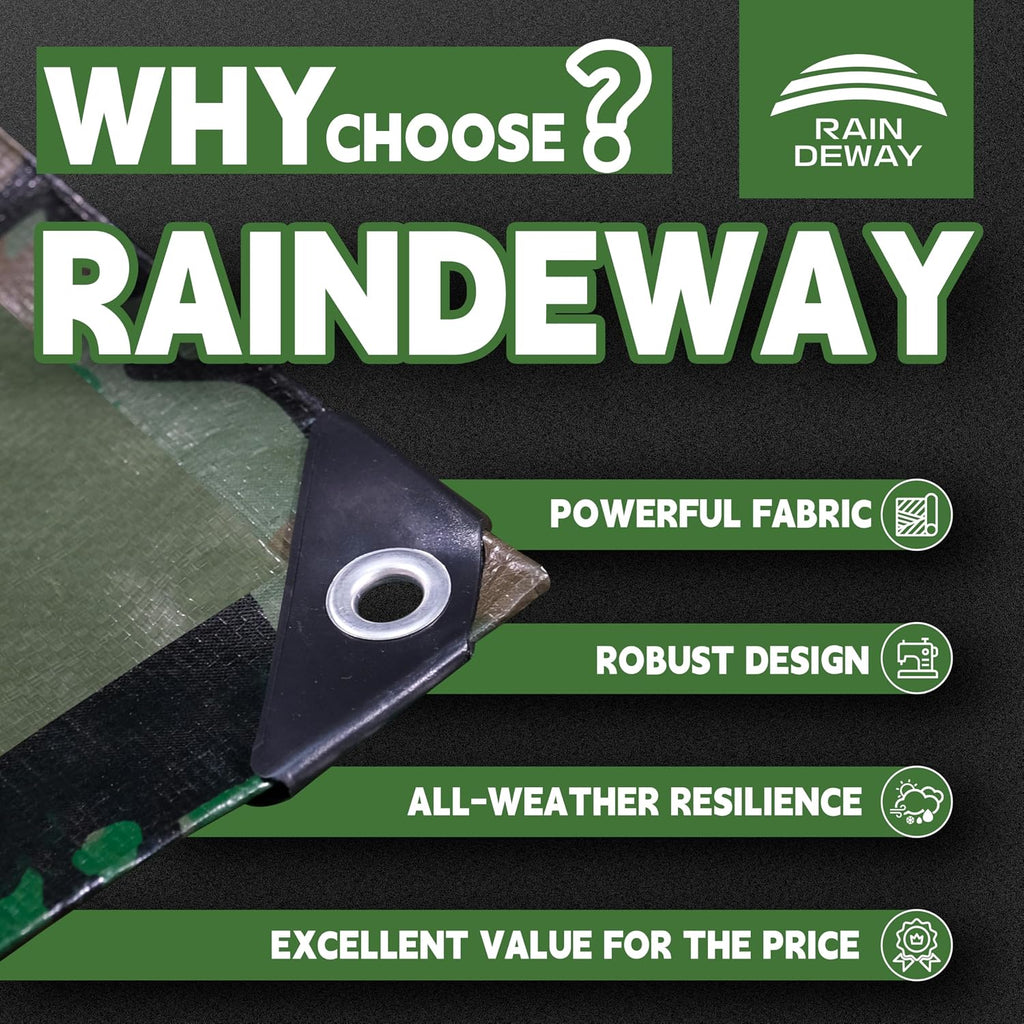 RAINDEWAY Camo Tarp 8x10FT Waterproof Multipurpose Camouflage Tarps Cover