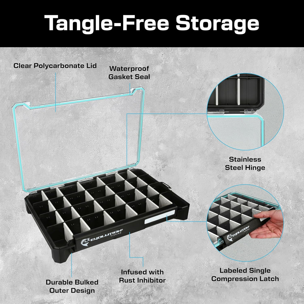 Evolution Fishing BallistiX 3.7 Tackle Tray - Waterproof, Anti-Corrosion, Single Latch, Clear Polycarbonate Lid, Lure Box, Tackle Storage Box, Removable Dividers