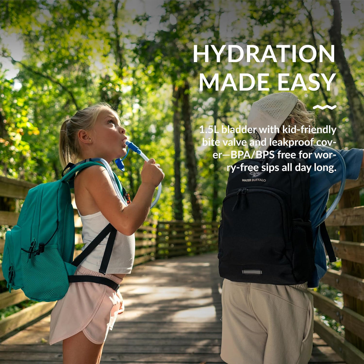 Water Buffalo Mini Sherpa Kids Hydration Backpack, 1.5L Bladder, Hiking