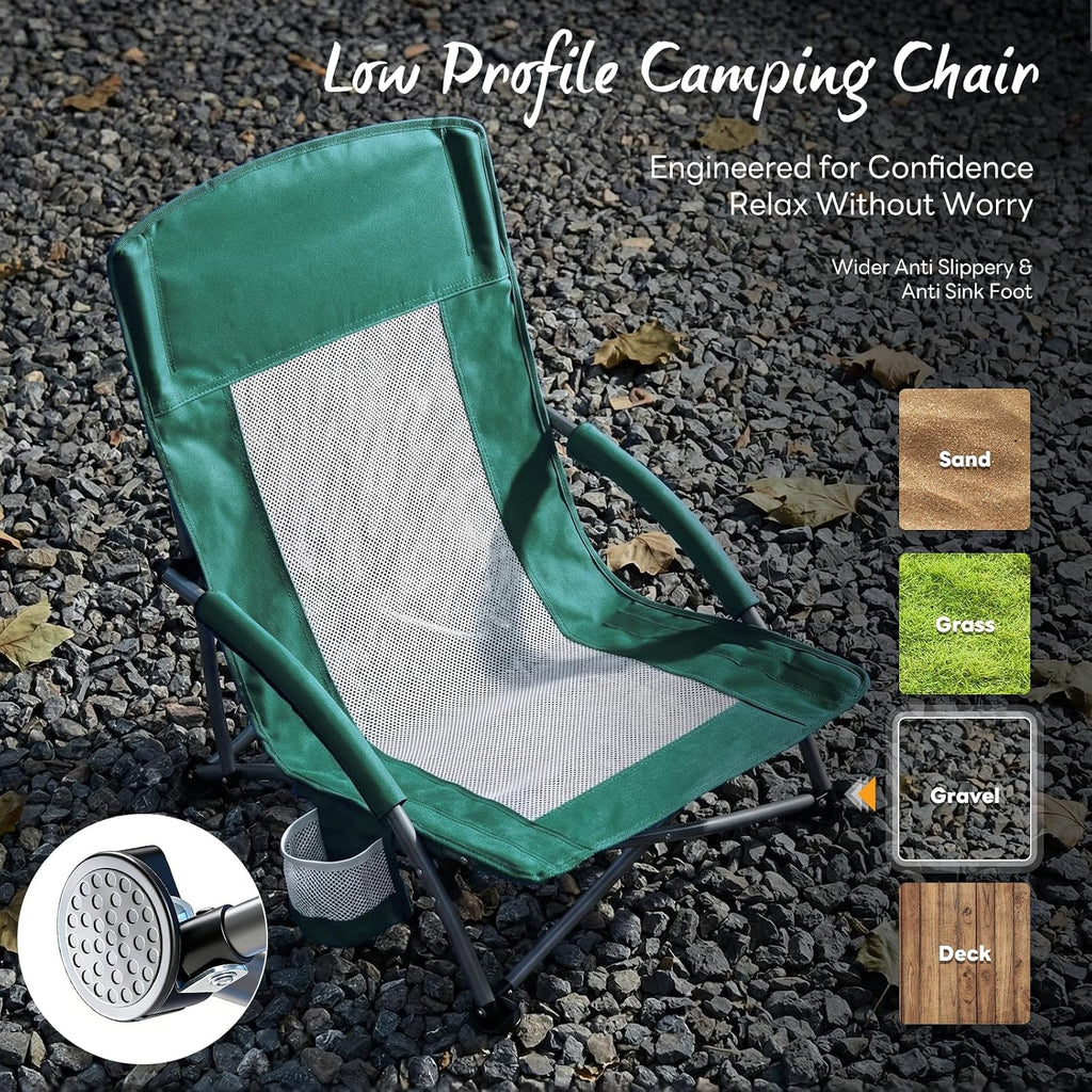 NEWBULIG Low Beach Chair, Folding Camping Chairs, Green