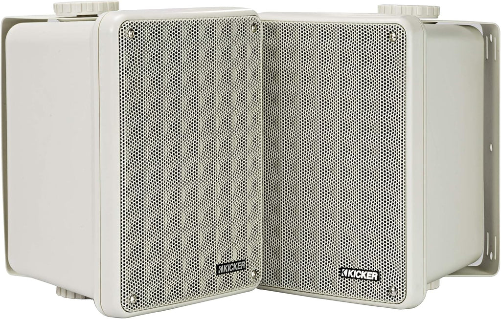 KICKER KB6B 2-Way Full Range Indoor Outdoor Speakers (Pair) Weatherproof Speakers for Patio Garage Poolside in-Home, 6.5 inch woofer, 2x5 inch Horn Tweeter Gray
