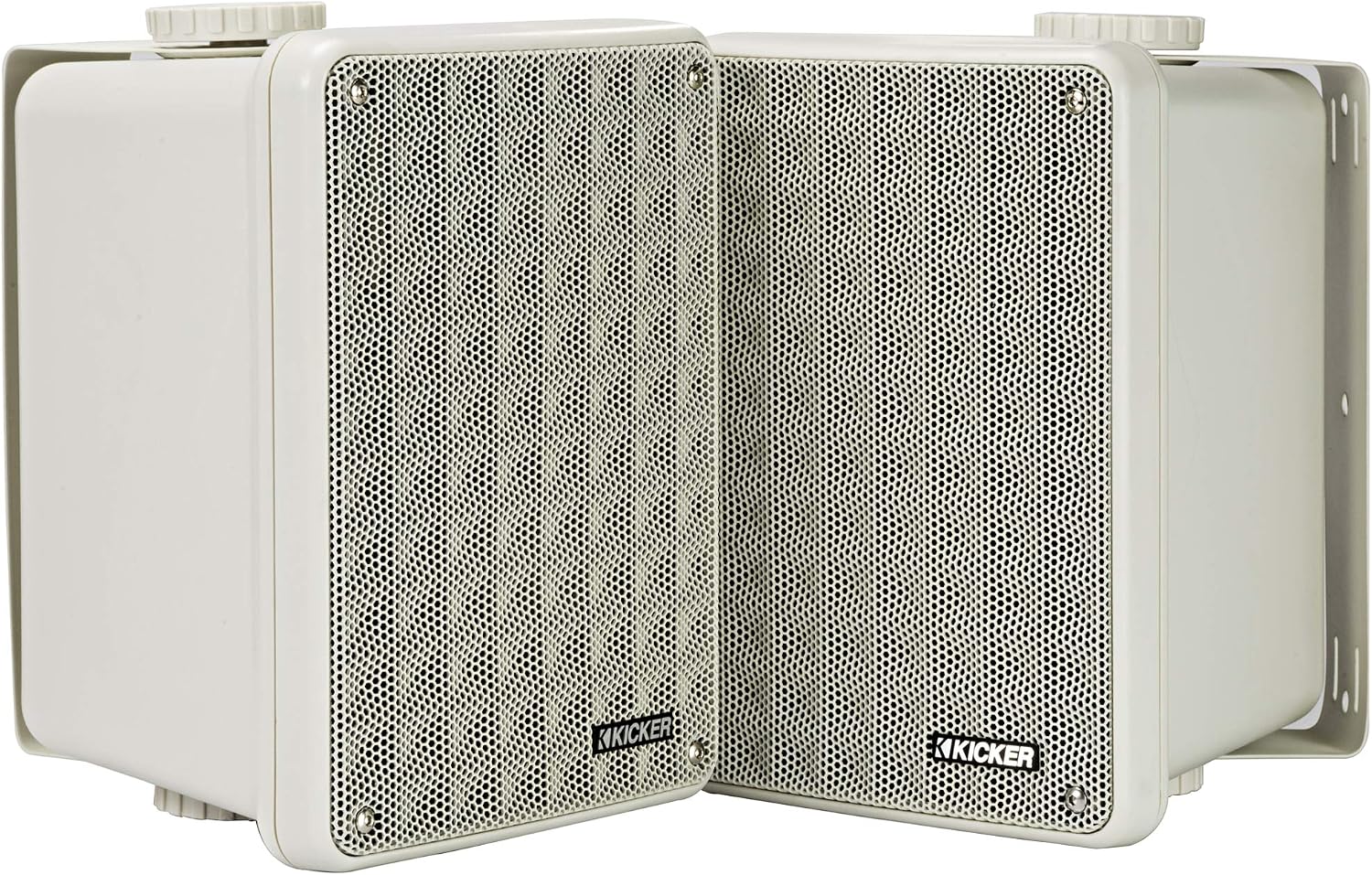 KICKER KB6B 2-Way Full Range Indoor Outdoor Speakers (Pair) Weatherproof Speakers for Patio Garage Poolside in-Home, 6.5 inch woofer, 2x5 inch Horn Tweeter Gray