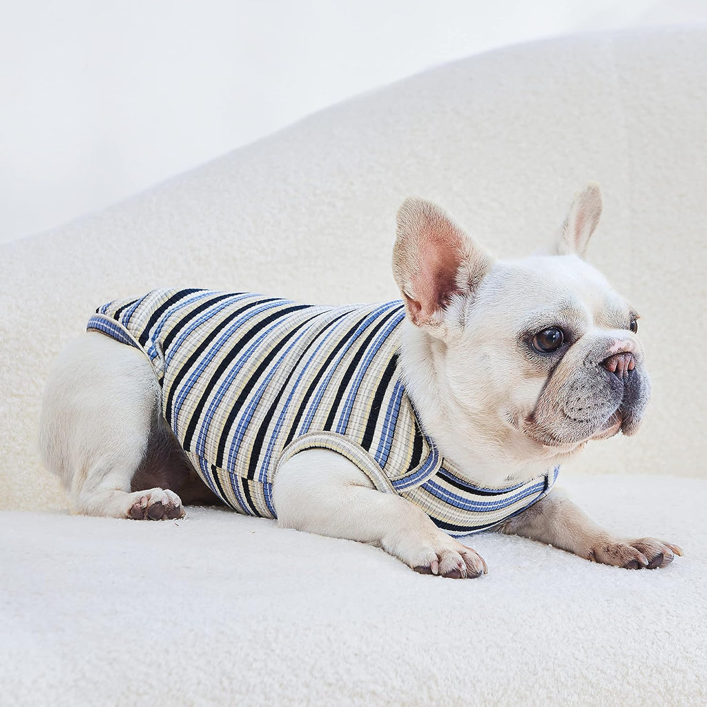 Dog Shirts Vest Cotton Striped T-Shirt, Sleeveless Stretchy Pet Clothes for Small Dogs, 2-Pack Soft Breathable Puppy Tank Top Cat Tee (X-Small, Blue,Yellow)