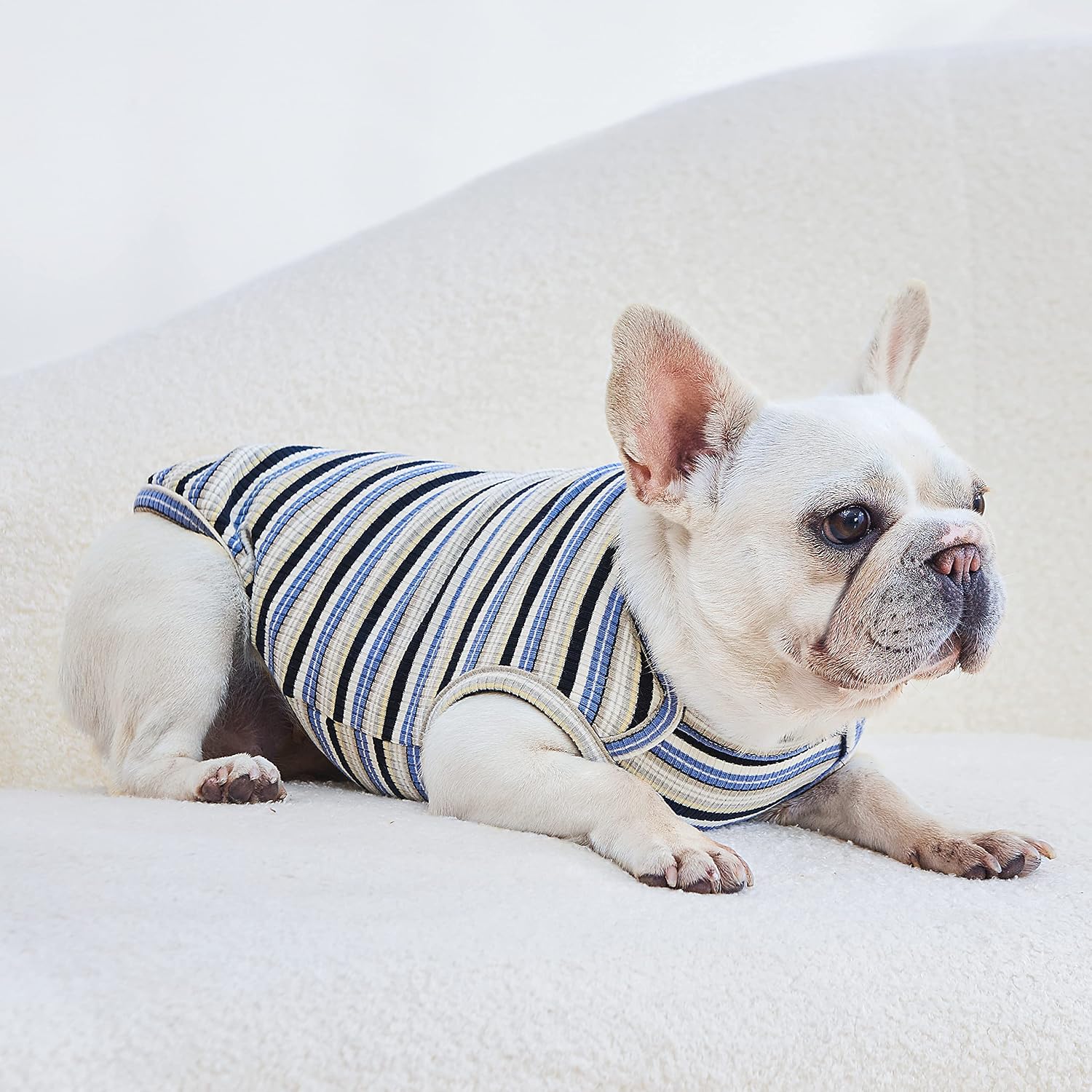 Dog Shirts Vest Cotton Striped T-Shirt, Sleeveless Stretchy Pet Clothes for Small Dogs, 2-Pack Soft Breathable Puppy Tank Top Cat Tee (X-Small, Blue,Yellow)